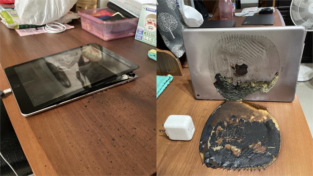 iPad充電突自燃融化…木桌「燒出大黑洞」慘況曝！網揪1硬傷：蘋果不會賠