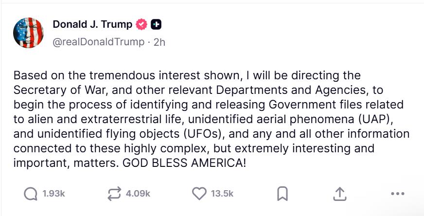 快新聞／真的有外星人？川普批歐巴馬「洩漏機密」　數小時後下令國防部公開檔案