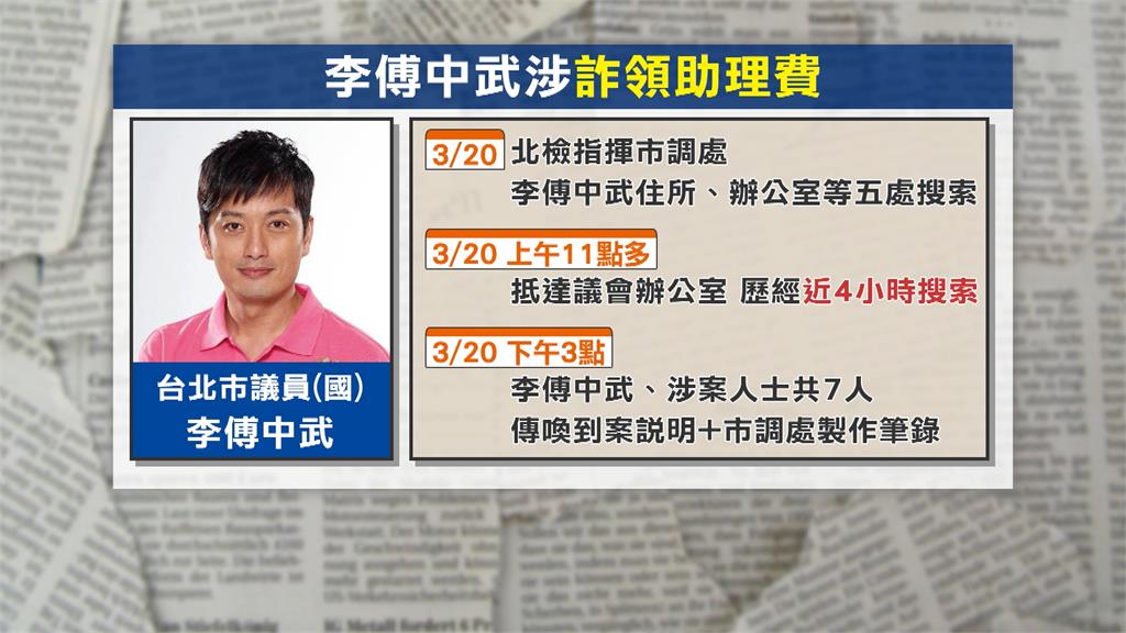 藍營議員李傅中武驚爆「詐領助理費」　　１５年領逾千萬！　妻子、岳母皆涉案