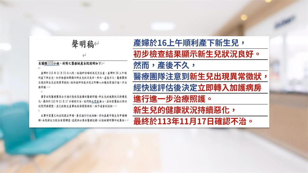 女嬰出生不到1天死亡　父親指控醫院疏失 檢方解剖查死因