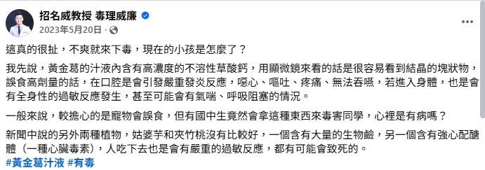 台中4女童拿「黃金葛汁」下毒同學!醫揭誤食「3有毒植物」下場:可能致死
