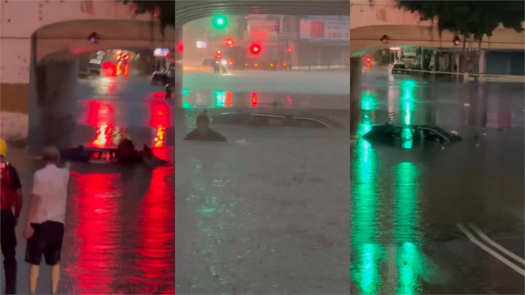 台南時雨量破百!2車誤入地下道「連人帶車滅頂」驚險脫困車內畫面流出
