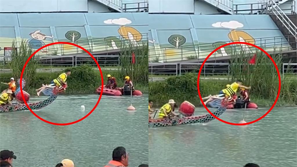 龍舟賽奪標手「雙腳懸空後翻」掉進水裡！鼓手秒轉身「代打」成功奪標