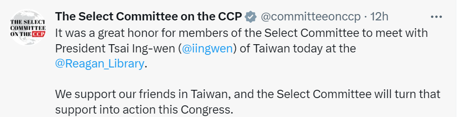 盛讚台灣面對威權擴張像是「明亮蠟燭」 　美眾院中國委員會不害怕挺台：會以行動支持