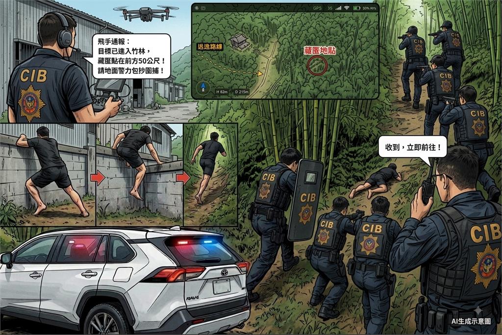 不是拍警匪片！詐欺主嫌逃入竹林　空拍機跟監蒐證陸空夾擊逮人
