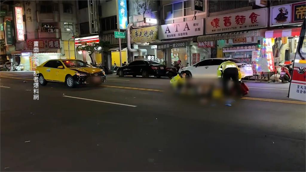 危險!台中男子違規橫越馬路 遭計程車撞飛重傷送醫搶救