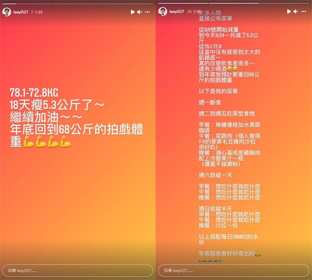 李易18天成功瘦5.3公斤　公開減肥菜單一週可以狂吃5餐！