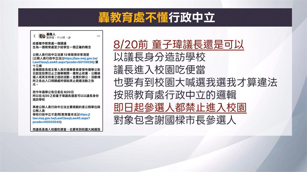 國民黨批童子瑋行政不中立　家長力挺：　關心營養午餐應樂見其成