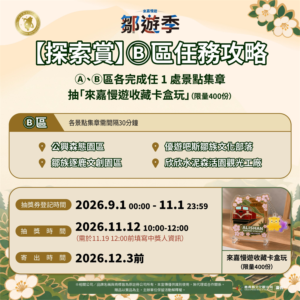 「嘉義縣鄒遊季」9月1日登場,走訪特色景點集旅章,多項好禮大方送