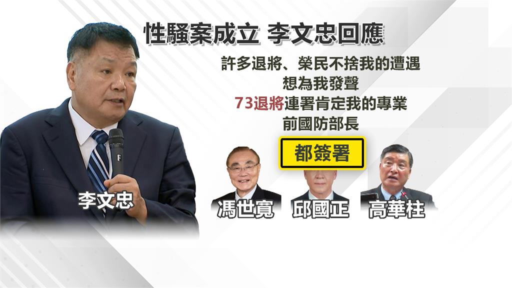 李文忠「性騷擾成立」 多位退將、榮民仍連署力挺