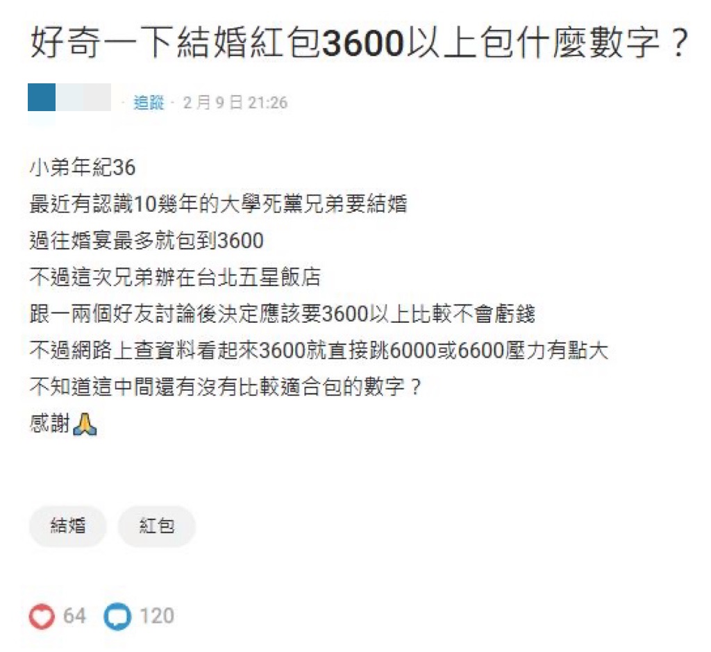 紅包怎麼包不失禮?死黨5星級飯店婚宴包「3600元」嫌太少…網推這數字!