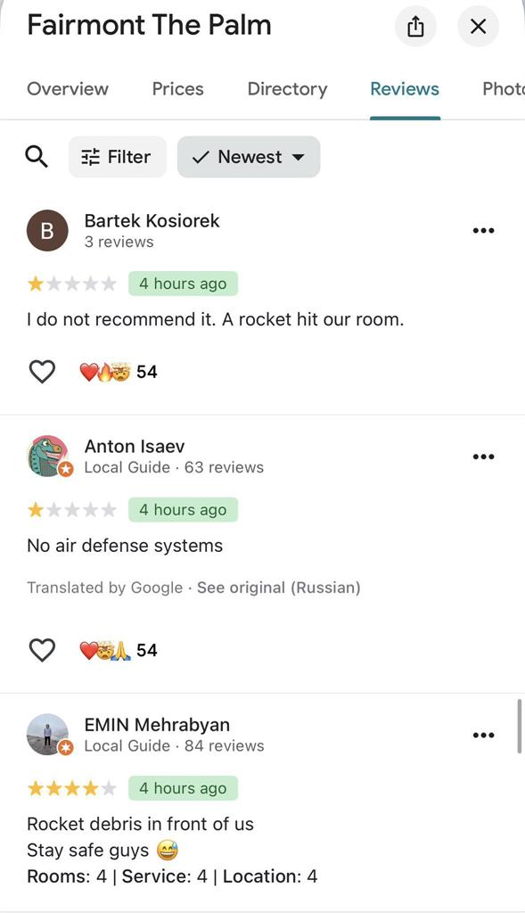 快新聞/二次傷害?杜拜高檔飯店前遭伊朗襲擊 後遇網友留下「搞笑負評」