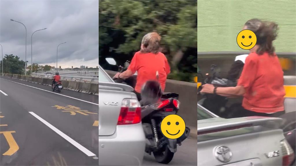 阿嬤妳欲去刁位！國道驚見紅衣嬤騎車狂飆…下秒「西瓜皮噴飛」驚險畫面曝光