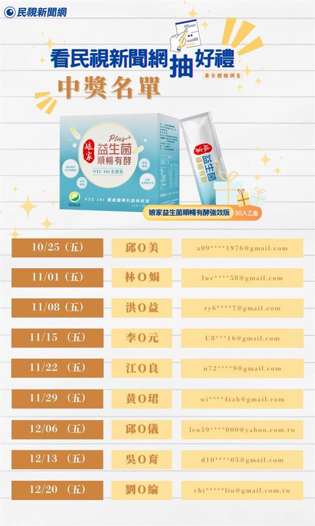 限時活動 / 看民視新聞網填問卷 好禮週週抽!娘家益生菌等著你!