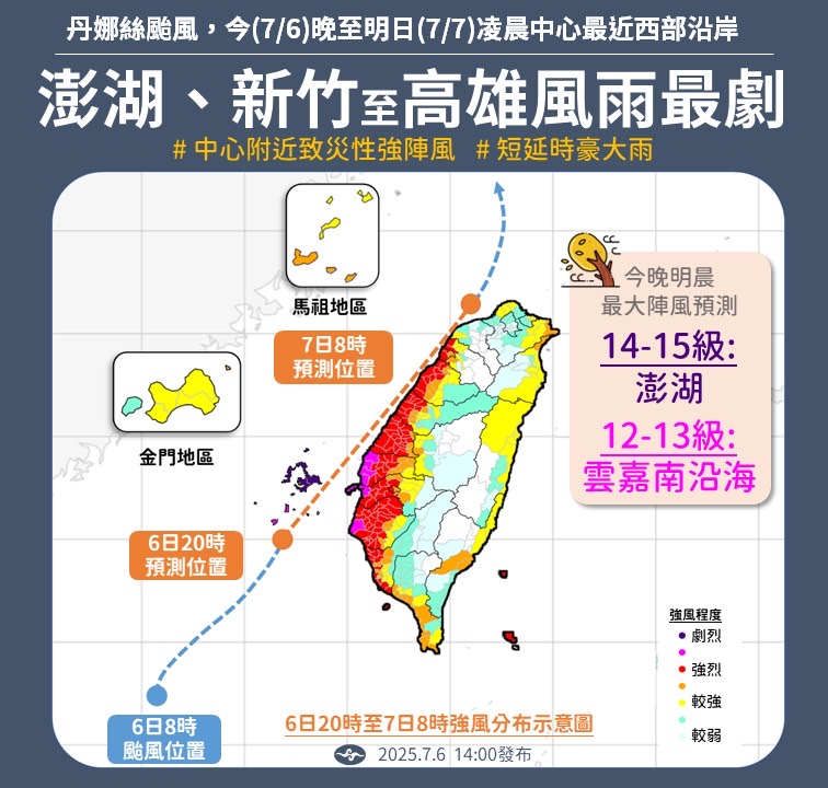 快新聞/丹娜絲又增強!海警區域再變多 氣象署曝恐有致災性強風