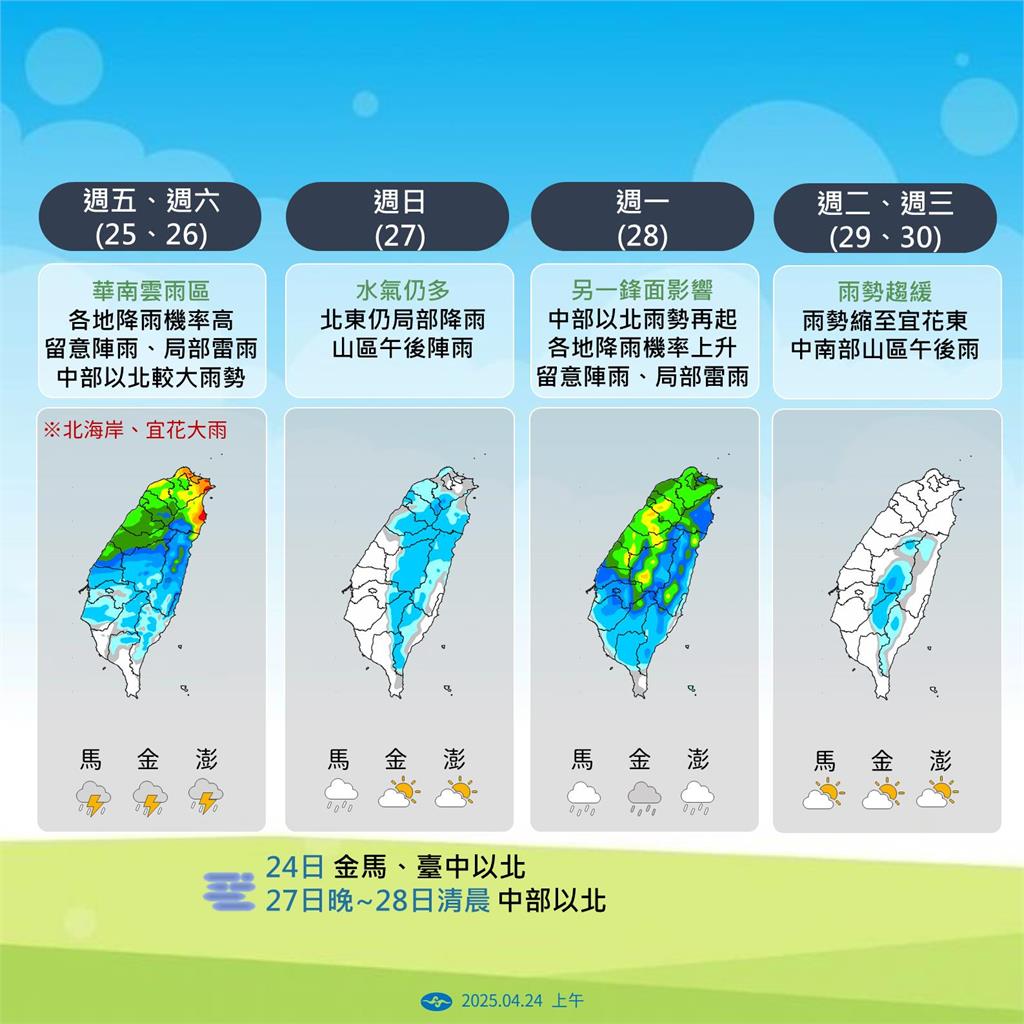 快新聞/伴隨雷雨!週五、六天氣最差 氣象署揭天氣好轉時間