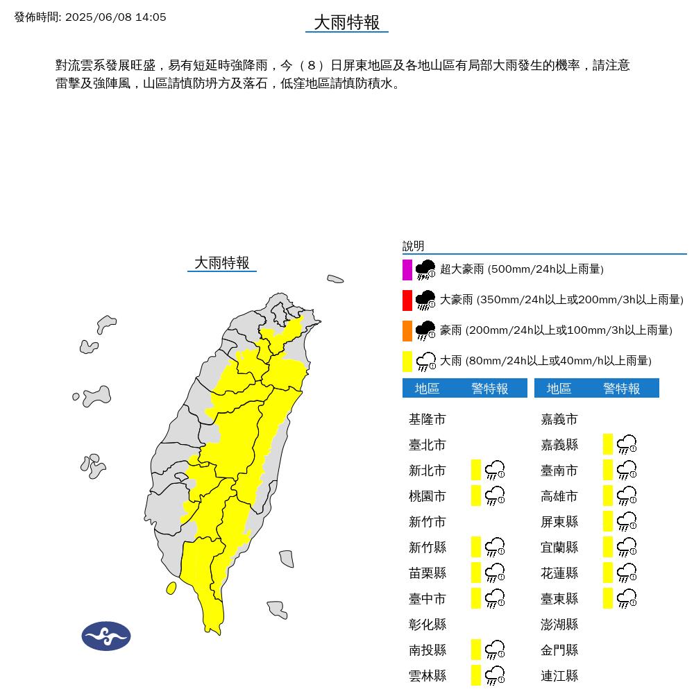 快新聞/注意午後雷陣雨!14縣市大雨特報 屏東縣9行政區大雷雨將持續到「這時」