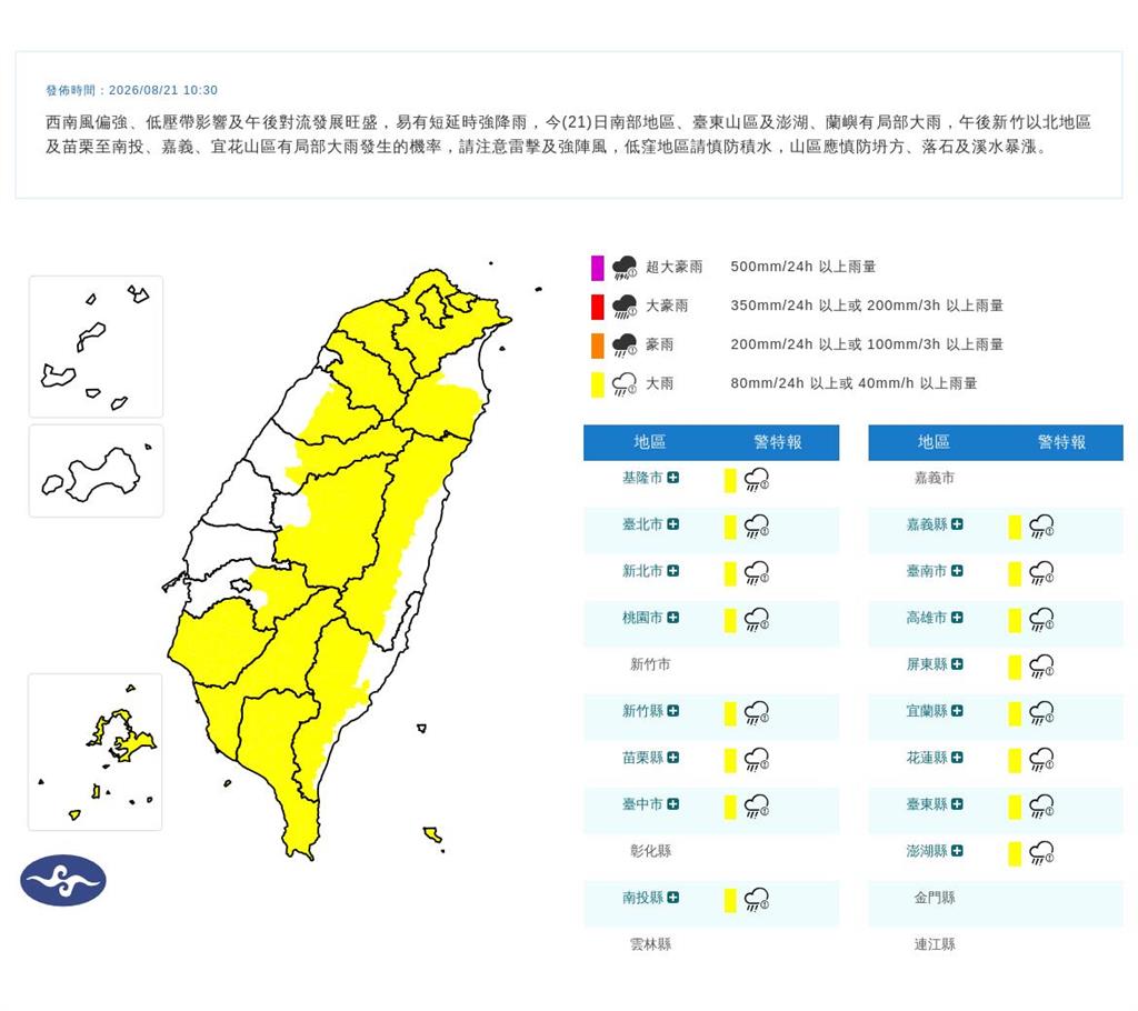 快新聞／北北基等共16縣市大雨特報　南部3地區慎防大雷雨