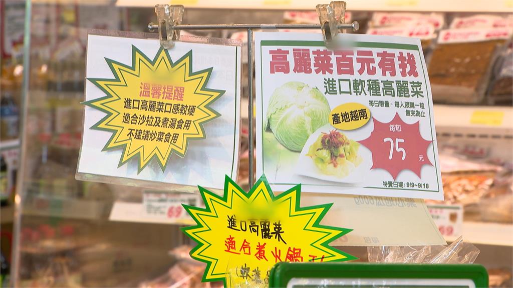 風災後國產高麗菜貴 進口高麗菜超市上架
