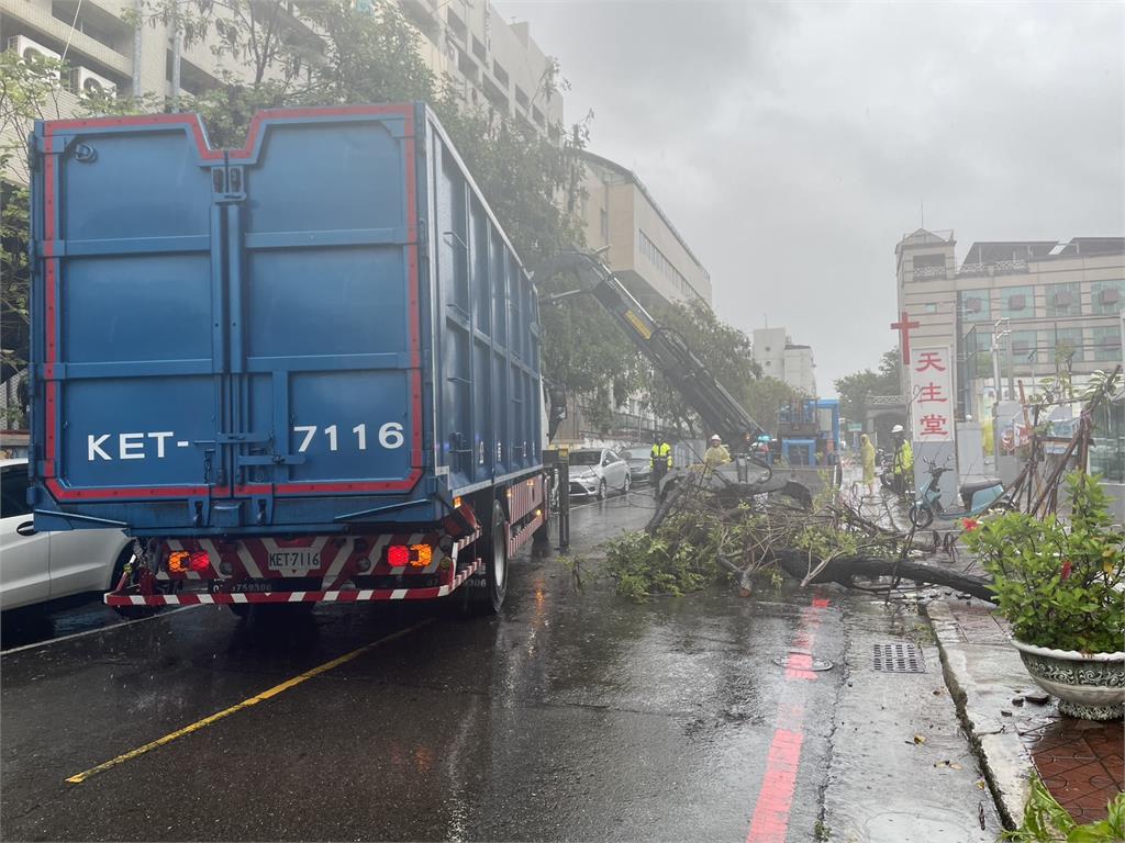 快新聞/雨彈襲! 台南中西區路樹倒塌 路邊自小客車慘遭重壓
