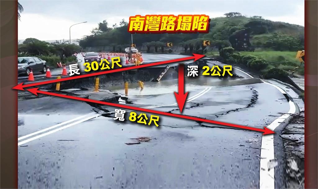 斷成好幾截　台26線驚現2公尺深坑　地下水管全扯斷　工程全力搶修