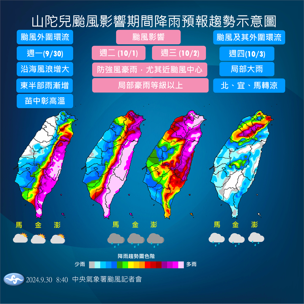 快新聞／中颱山陀兒對台影響到週四　花東、恆春半島將現豪雨