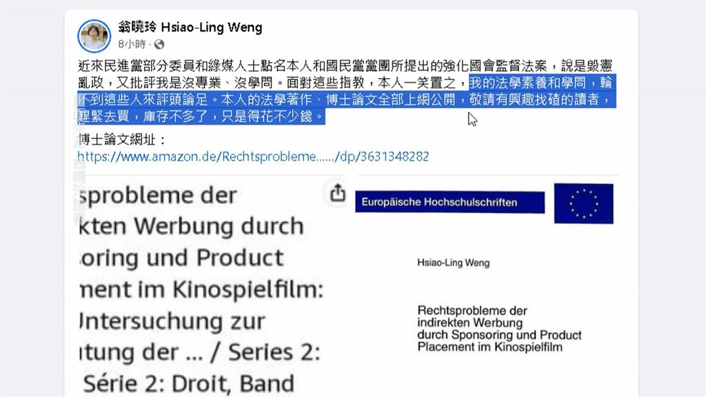 總統二輪投票制挨轟 翁曉玲嗆「輪不到這些人評頭論足」