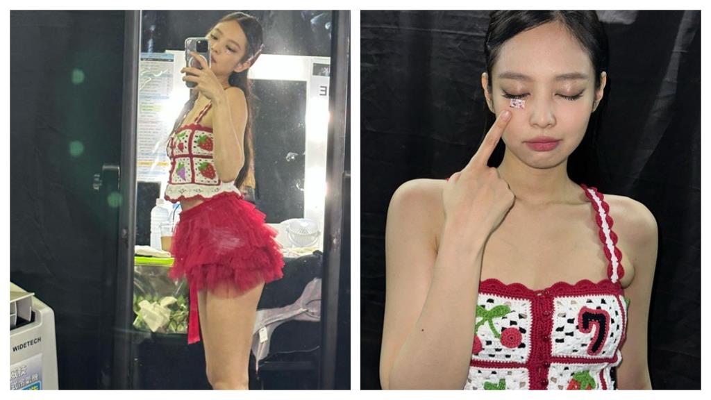 Jennie激短裙洩黑影!玻璃射出「真實身材」 Jennie席地開坐激短裙洩「謎之陰影」!玻璃射出「真實身材」甜喊:愛高雄
