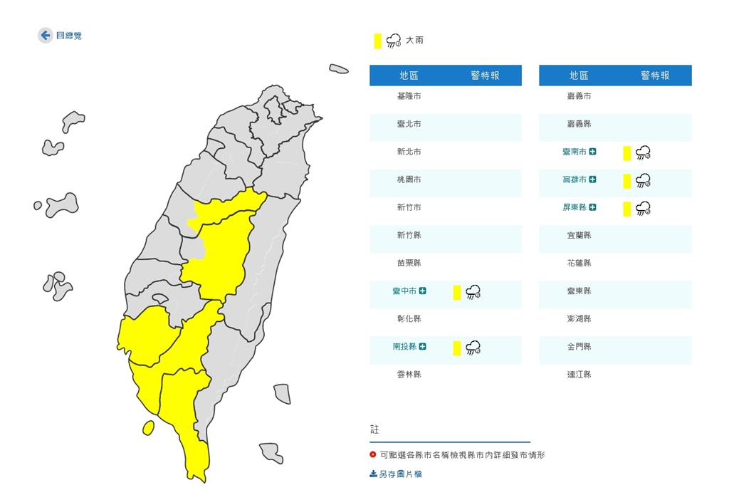 中南部嚴防瞬間暴雨！氣象局針對「5縣市」發布大雨特報：注意雷擊