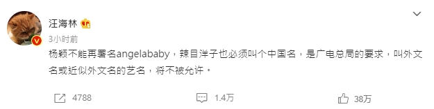 中國編劇曝廣電新禁令「不可用外語取名」!4字女星開第一槍