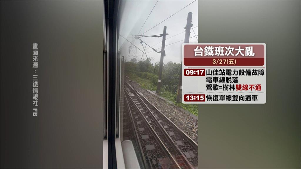 台鐵電車線脫落/班次大亂 「樹林-鶯歌」雙線一度不通