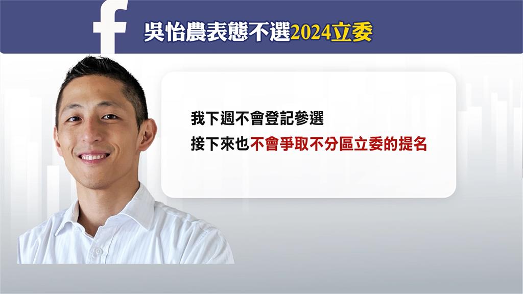 臉書表態不選2024立委 吳怡農:全力推動「後盾計畫」