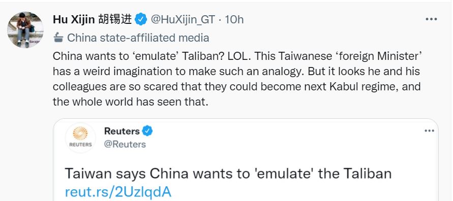 快新聞／吳釗燮指責「中國想仿效塔利班」　胡錫進譏笑：他有奇怪的想像力