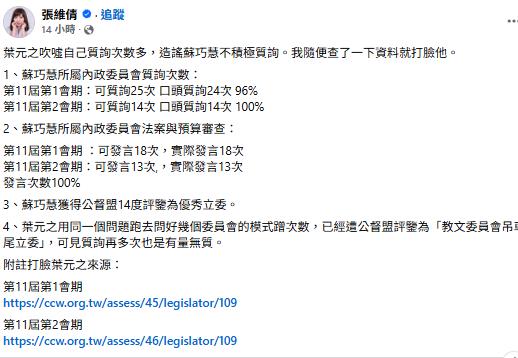 葉元之酸蘇巧慧「只會舒適」遭打臉！綠議員列數據反擊：他被評鑑吊車尾立委