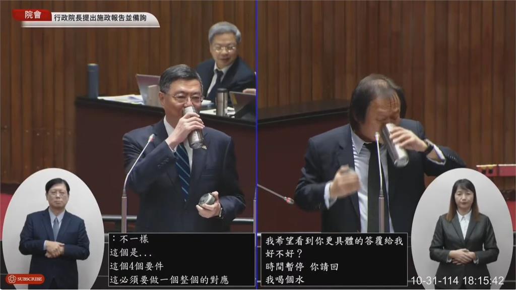 立院總質詢！王世堅與韓國瑜時隔9年再槓"喝水戰