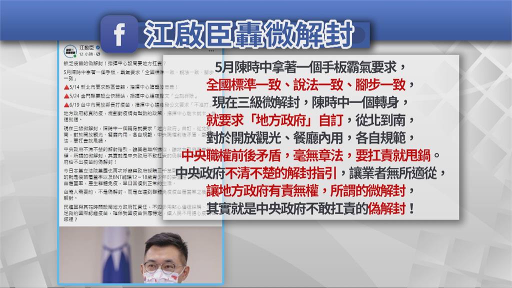 中央微解封標準矛盾多 江啟臣轟:甩鍋地方「偽解封」