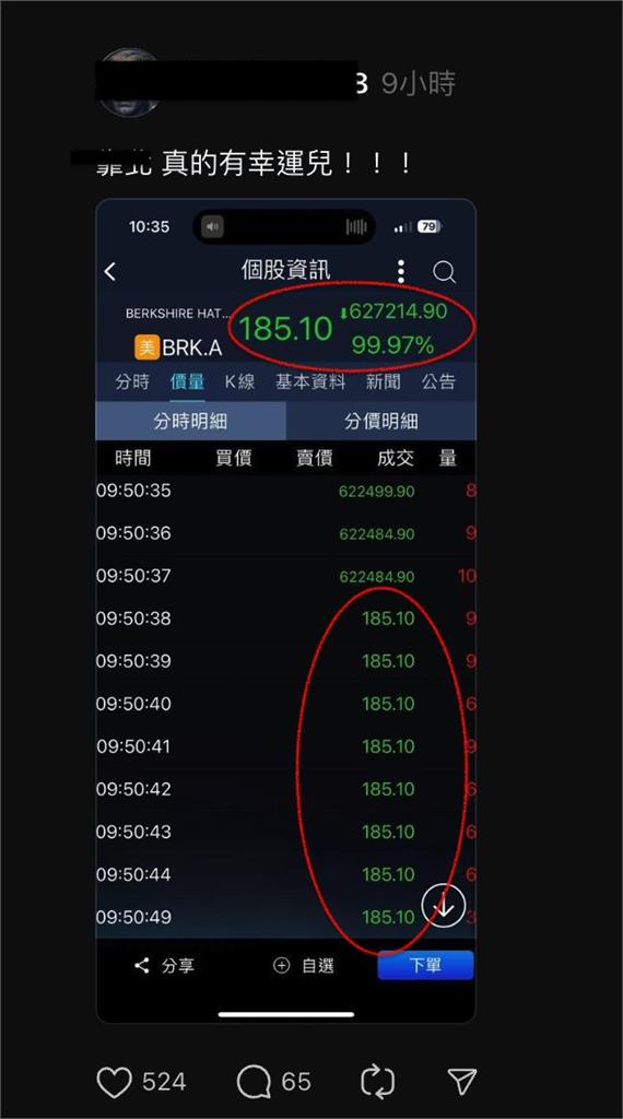 波克夏A股閃崩99％「爽賺2千萬贏家」被挖！神抄底「交易單」洩驚天落差