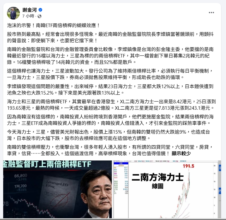 台股血洗元凶找到了？謝金河示警「1類ETF」掀泡沫危機　點名台灣人1現象要小心