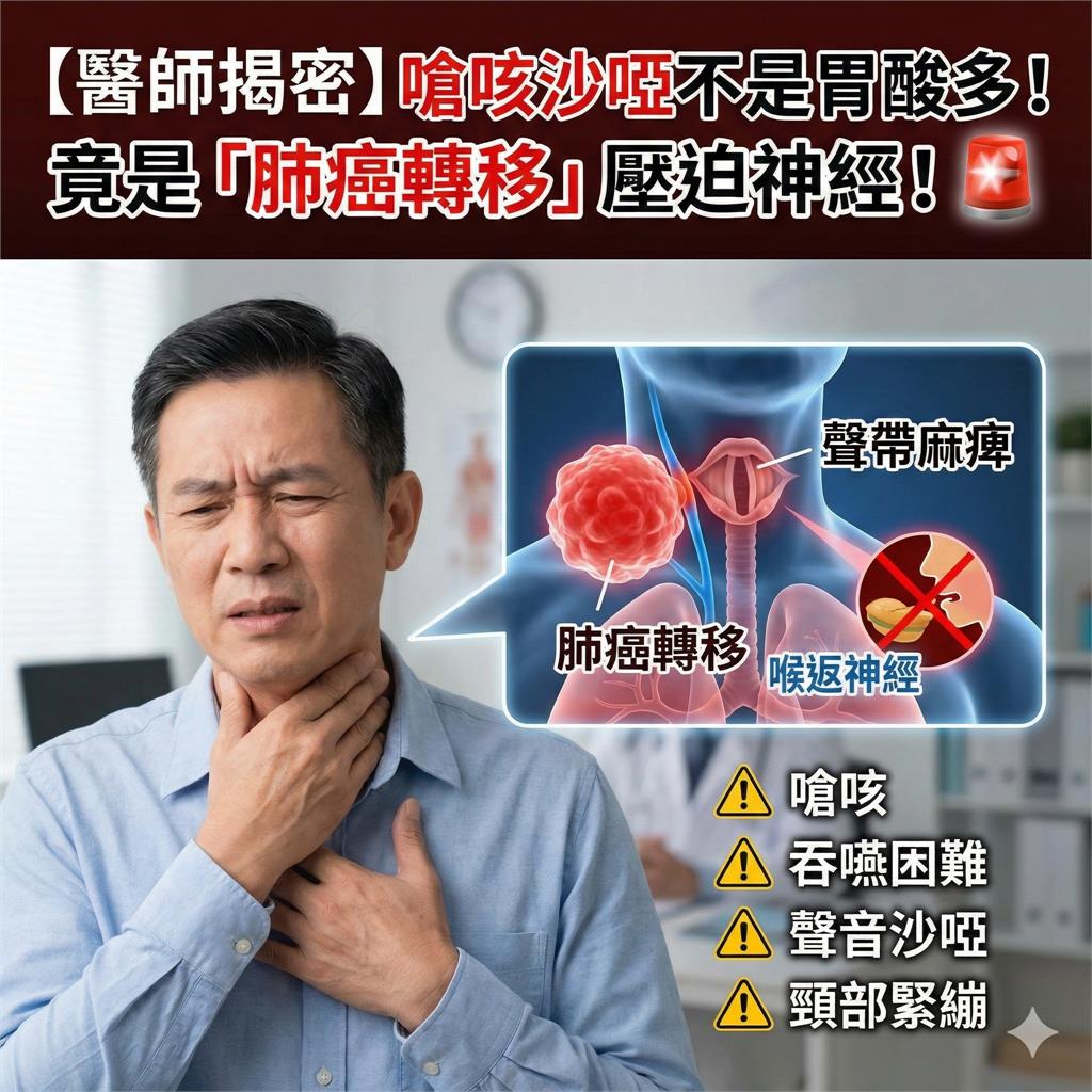 吃東西「常嗆到」以為是胃食道逆流!檢查發現已罹「肺癌第3期+轉移淋巴」…