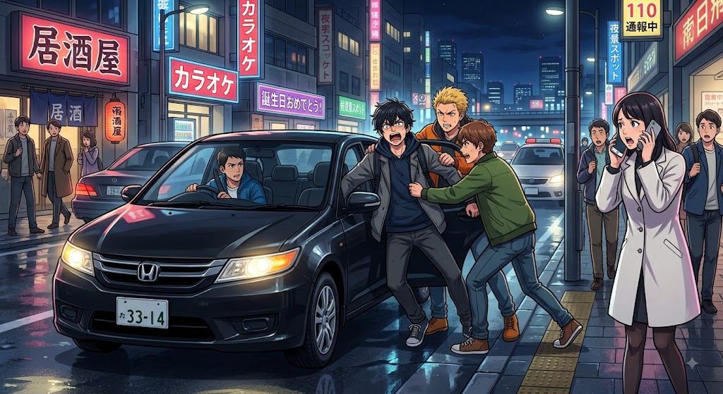 慶生變烏龍擄人！　黑衣男鎖喉壽星　嗆：不上車就開槍