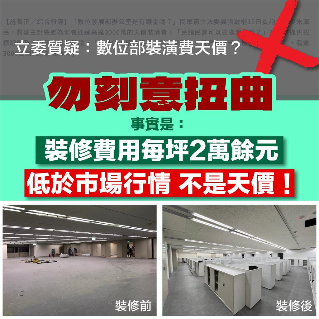 快新聞/在野黨批「天價裝潢辦公室」! 數位部打臉:刻意扭曲事實