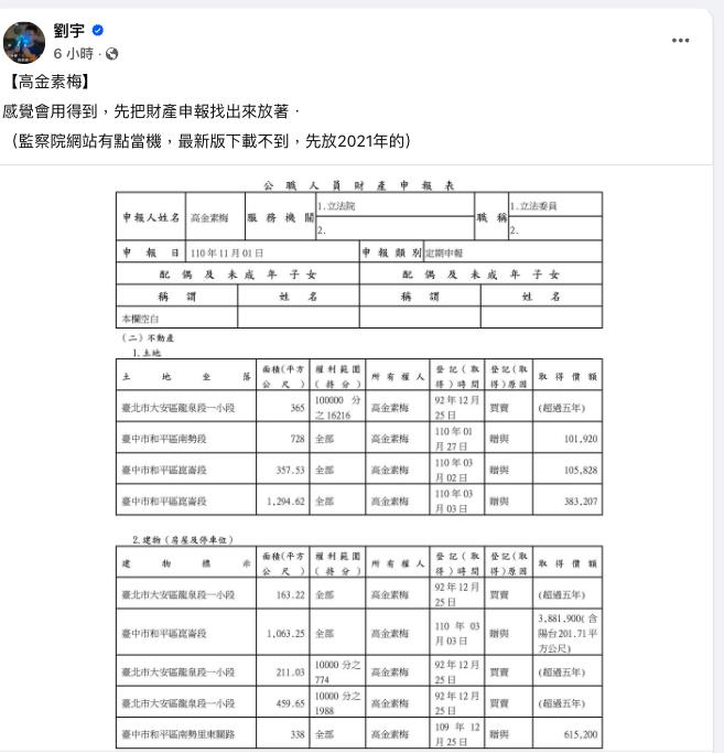 高金素梅2500萬房「8千萬脫手」有故事？四叉貓「曬財產申報」小草狂洗