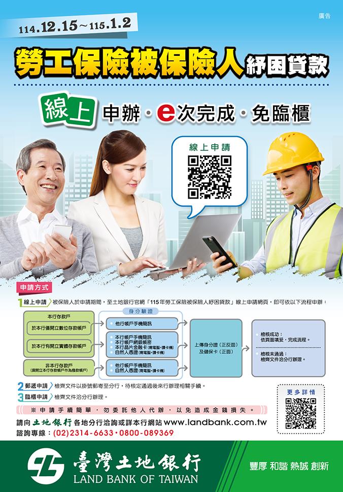 快新聞/缺錢看這!土銀開辦115年勞保紓困貸款 12/15起開放申請