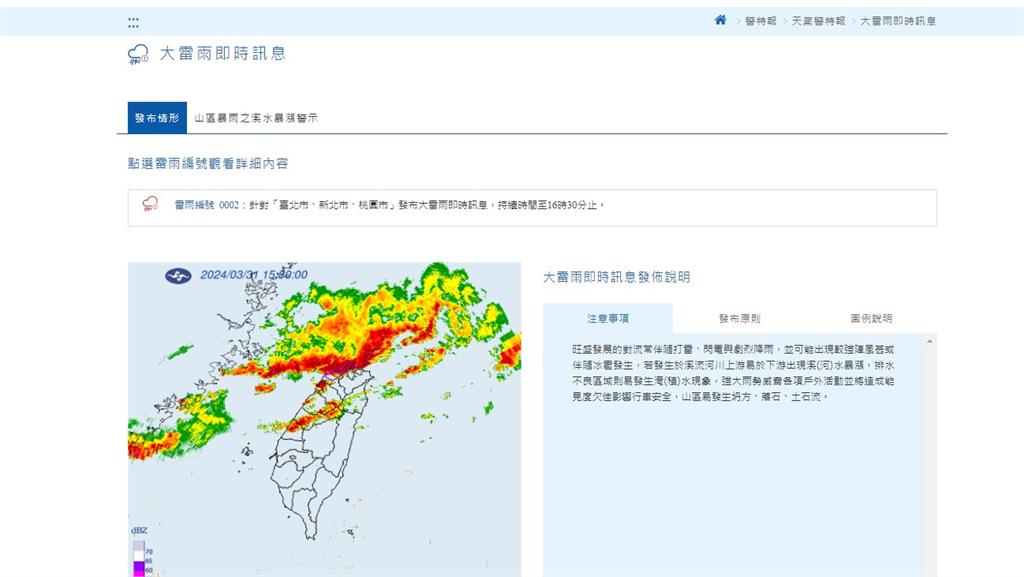 快新聞/氣象署發布「大雷雨即時訊息」 雙北、桃園民眾嚴防災情