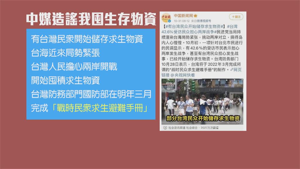 中媒謠傳「台灣人怕戰爭囤物資」　學者：典型對台認知作戰