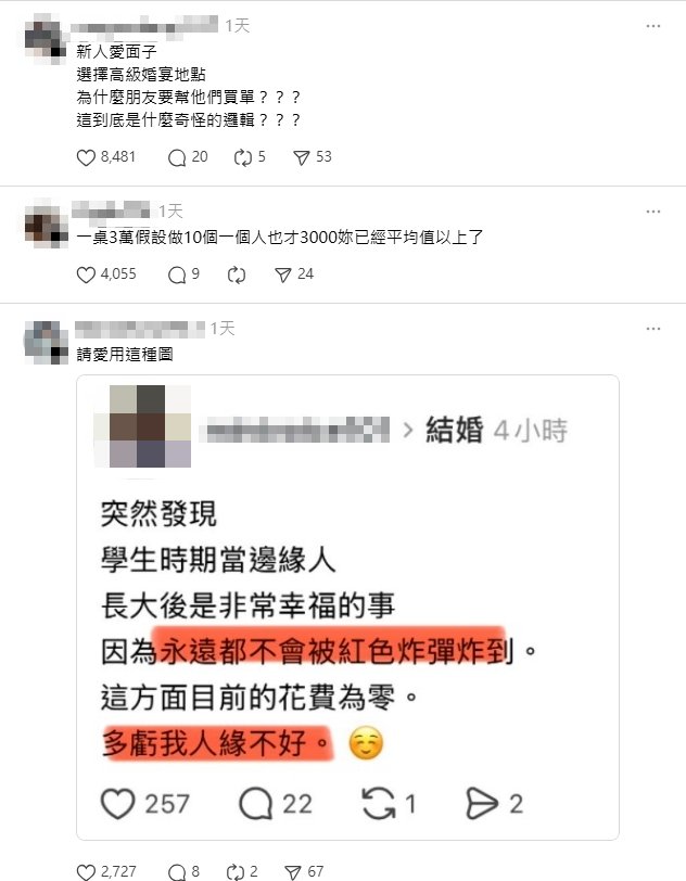 婚宴包3600!新人嗆「妳包太少」一桌3萬起跳 全場噴:有夠難看