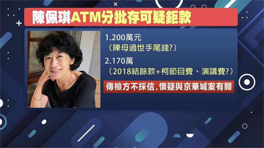 陳佩琪聲明救夫　稱金流乾淨、至ATM分批存百萬說不清