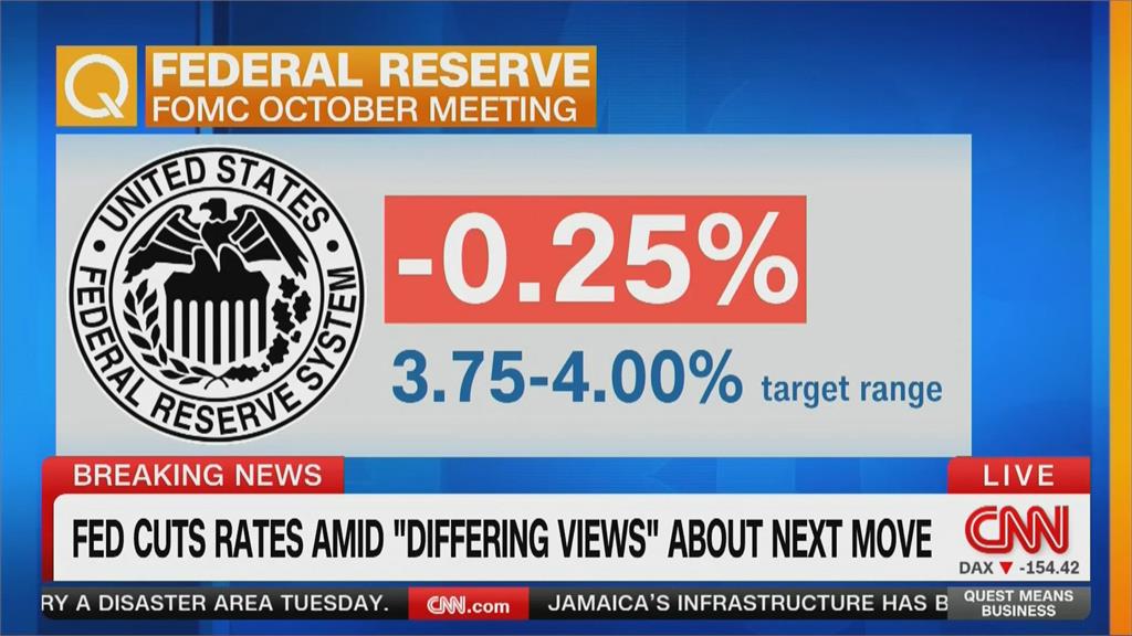 今年第2度! 聯準會降息1碼 美股走勢分歧