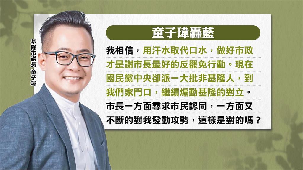 8/3朱立倫選基隆議長家旁「固樑」 童子瑋:老是被國民黨霸凌