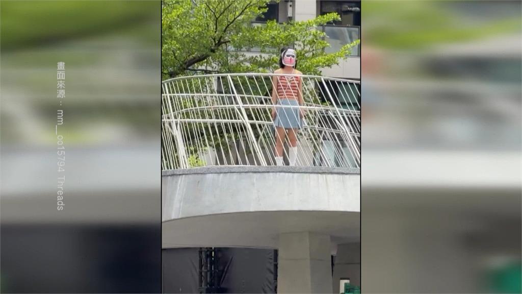 獨家／台北中山商圈驚見「面具女」　站觀景台不動